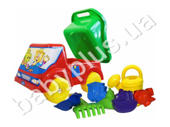 Машинка Вольво з лопаткою, граблями, пасочками і лійкою. Lico Toys Л-013-13