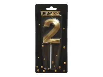 Свеча для торта цифра "2", золотая, Buromax