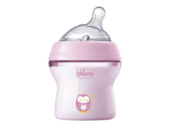 Бутылка пластиковая Natural Feeling, 150 мл, 0мес+, медленный поток, розовая, Chicco