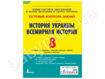 Тестовий контроль знань Історія України, Всесвітня історія, 8 клас, Літера