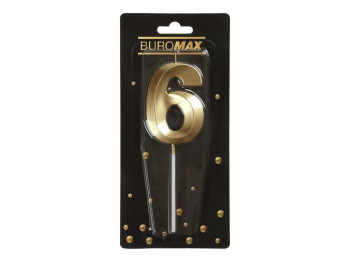 Свічка для торта цифра "6", золота, Buromax