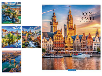 Зошит у клітинку 096-3680K Join Travel 96 аркушів, УФ-лак, 5 видів (ціна за 1шт), Школярик