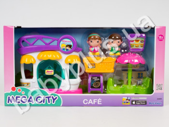 Домик, кафе, плита, стулья с зонтиком, фигурки 2 шт, в кор-ке 