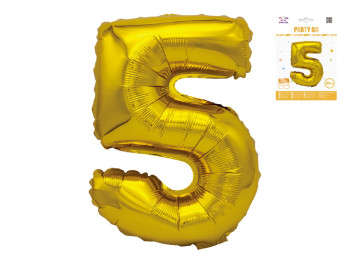 Шар фольгированная цифра 5 Party Go 40 см, самодержащаяся форма, золотая
