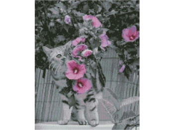 Алмазная картина Котик с мальвами 40х50 см, Strateg