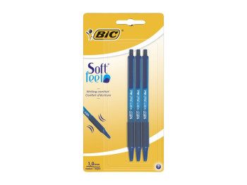Ручки кулькові BIC Soft Feel Clic Grip 1 мм сині, набір 3 шт у блістері, bc837396, BIC