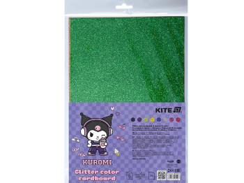 Картон цветной с глиттером А4 Kuromi 8 листов, 8 цветов, Kite