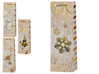 Пакет новорічний паперовий під пляшку Christmas stars 12х9х35см, R33085
