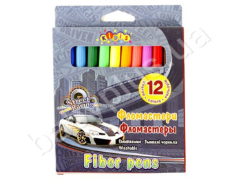 Набор фломастеров 12 цветов, STREET RACING, KIDIS 13315