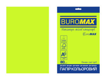 Цветная бумага BUROMAX EUROMAX NEON, A4, зеленая неоновая, 80 г/м², 20 листов