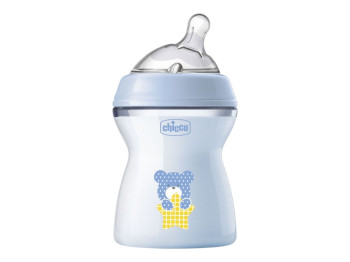 Дитяча пляшка Natural Feeling NEW, 250 мл, 2міс+,  середній потік, блакитна, Chicco