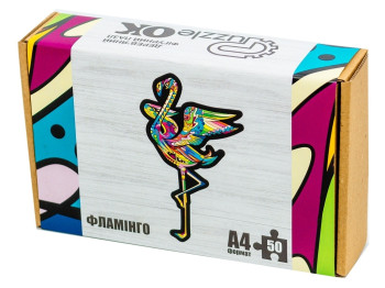 Фигурный деревянный пазл Фламинго A4, в картонной упаковке, PuzzleOk