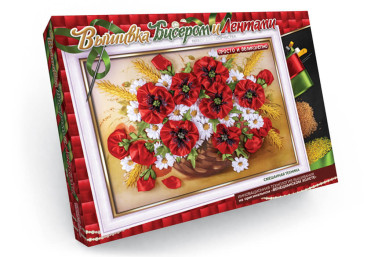 Набір для творчості Вишивка бісером та стрічками Маки з ромашкою, Danko Toys