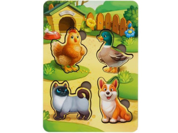 Пазл-вкладиш дерев’яний Домашні тварини-2, фон із підказкою, 16×12 см, Ubumblesbees