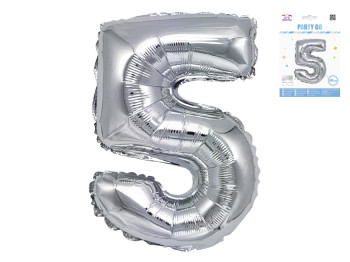 Шар фольгированный цифра 5 Party Go 40 см, самодержащаяся форма, серебряная