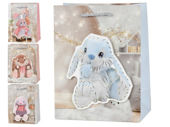 Пакет подарунковий паперовий M Rabbits 3D, 26х32х10см