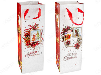 Пакет подарунковий паперовий під пляшку Christmas Frame 12х9х36