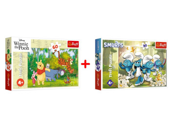 Набір пазлів "60"Disney Winnie the Pooh Смачний мед та "30"The Smurfs Пригоди смурфіків, Trefl