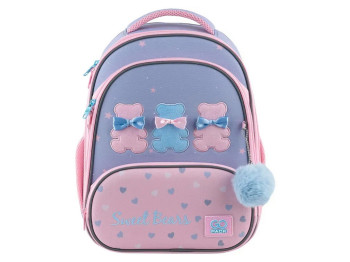 Рюкзак школьный Lovely Bears каркасный с ортопедической спинкой, мягким брелоком, объем 12.5