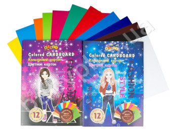 Картон цветной А4, 12 цветов, SUPER MODEL, KIDIS 7830