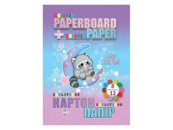 Набор для творчества картон и цветная бумага Kids Raccoon 13295, 8+,12 л., 70 г
