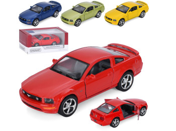 Машинка инерционная металлическая Ford Mustang GT 2006 KT5091W, 12 см, открываются двери, Kinsmart