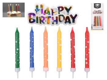 Набір свчок для торта з топінгом "Happy Birthday",  9см, 12шт
