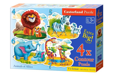 Пазли Африканські тварини, 4,5,6 і 7 елементів, Castorland