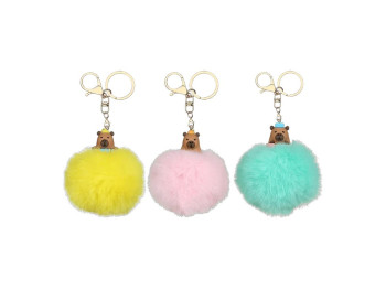 Брелок-помпон из меха PomPom Capybara, около 8 см, с фигуркой, 4 вида (цена за 1шт) ZiBi