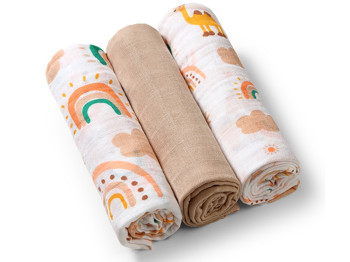 Пеленки муслиновые хлопковые кремовые 3 шт. 70х70 см. BabyOno 348/08