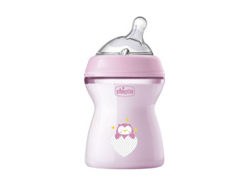 Детская бутылка Natural Feeling NEW, 250 мл, 2мес+, средний поток, розовая, Chicco