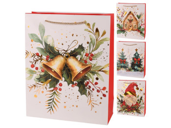 Пакет новогодний бумажный M "Merry Christmas" 26х32х10см, R34609-M
