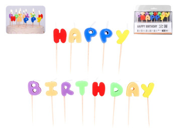 Набор свечей для торта "Happy Birthday", 13 шт, разноцветные