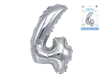 Шар фольгированный цифра 4 Party Go 40 см, самодержащаяся форма, серебряная