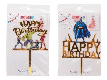 Топпер для торту "Happy Birthday" 8820-005, мікс видів (ціна за 1шт.)