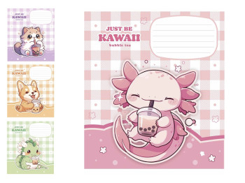 Зошит учнівський у косу лінію "Just be kawaii", 12 аркушів, глiтер, Школярик 012-3480C