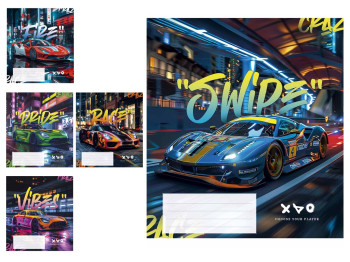 Тетрадь в клетку Night racers 036-3452K, 36 листов, ВД-лак, 5 видов (цена за 1шт), Школярик