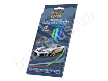 Набор пластиковых цветных карандашей 12шт, Street racing, KIDIS 13319