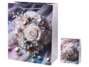 Пакет подарочный бумажный L "Pearl roses" 31х42х12см, R33495-L