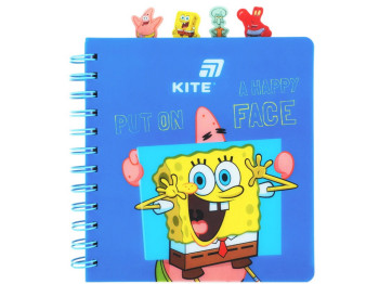Блокнот із розділювачами SpongeBob SquarePants, 80 аркушів, клітинка, пластикова обкладинка, Kite