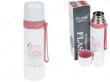 Термос залізний "Flamingo New" 450мл, внутрішня кришка на кнопці-замку виконує функцію пробки 10351