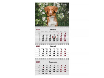 Календарь настенный квартальный Axent Dogs 2 на 2027 год, 3 пружины, 297×630 мм