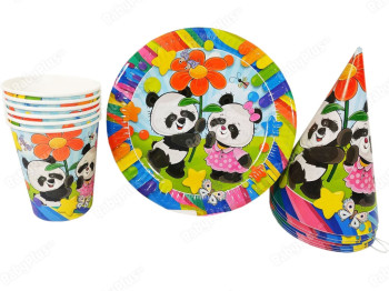 Набор День Рождение Panda, Стаканчики 6 шт + колпачки 6 шт + тарелки 6 шт), Jumbi