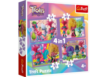Пазли 4в1 Пригоди кольорових тролів, Trefl