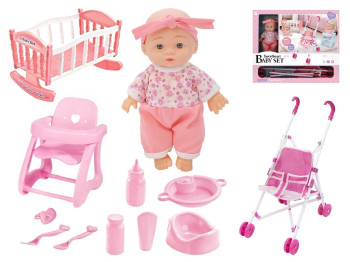 Кукла Sweetheart Baby Set, 22 см, с коляской, кроваткой и стульчиком