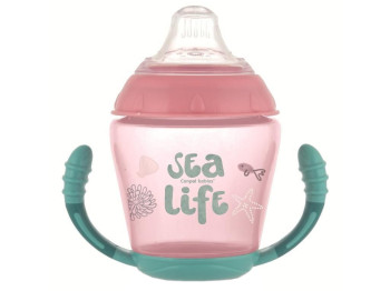 Кружка непроливайка с мягким силиконовым носиком 230 мл Sea Life – розовая. Canpol Babies 56/501_pin