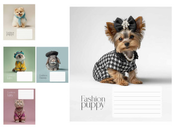 Зошит у лінію Fashion Puppy, 12 аркушів, 5 видів (ціна за 1шт), Школярик
