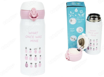 Термос залізний "Pink" 7х6,2х18,6см 350мл, кришка, зверху відкидна кришка з подвійним замком