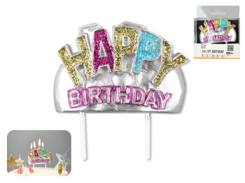 Свеча для торта "Happy Birthday", глитер, 8 см