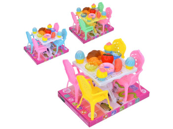 Игровой набор мебели, стол, 4 стула, продукты, посуда, микс цветов